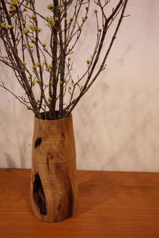 「おおつちの育み」 花入れ φ150×340 木工芸 クリ