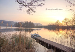 Trauerkarten, Trauerkarte, Beileidskarte, Gedenkkarte, Schweiz bestellen, A5, Steg am See, Holzsteg, Mauensee