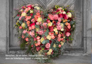 Trauerkarten, Trauerkarte, Beileidskarte, Gedenkkarte, Rosen, Herz, Herz aus Rosen, Blumen, Blumenherz