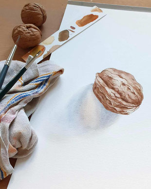 Herbst Aquarell, Blätter malen, Pilze mit Aquarellfarben malen, Wald Aquarell, Eicheln malen, Fliegenpilz malen, Natur mit Aquarellfarben, wie malt man mit Aquarellfarben, kostenloser Malkurs Aquarell, Illustration Berlin, Food Illustration Berlin