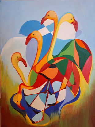 Flamingos, Acryl, Öl, 60cm x 80 cm, 7.12.22