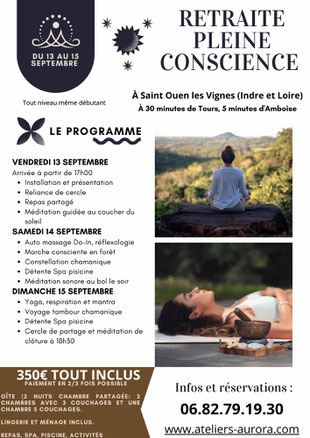 Lieu: Saint Ouen Les Vignes (Le domaine du Cerf)  Tarif: 350 euros Tout compris (gîte, repas, jaccuzi, retraite)  Contact: 06.82.79.19.30 