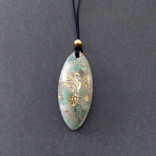 Orgonit Anhänger (B27) mit goldenem Phönix | Edelstein Heilstein Schmuck
