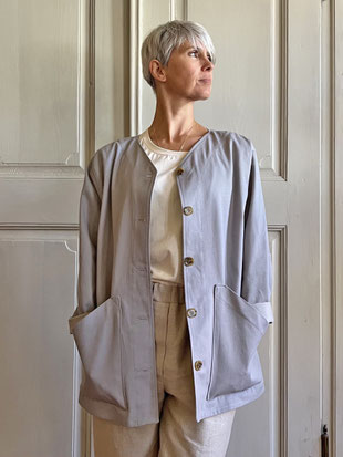 JACKE / Baumwolle / hellblau-grau
