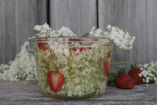 Holundeblütenessig mit Erdbeeren