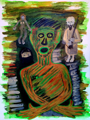 Hilferuf: Frausein in Afghanistan, 40 x 30 cm, Acryl auf Papier, 2021