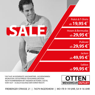 Beim Kauf von 3 Sommerartikeln schenken wir Ihnen die günstigste!* Otten Menswear Outlet,  19.06.2025 - 28.06.2025, Outlets Ingersheim, Freiberger Str. 21, 74379 Ingersheim, Digel, Anzüge, www.outlets-ingersheim.de