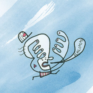 Illustration, kleiner Mann mit Mütze, schlimm, Manni, blau, rot, Frank Schulz Art