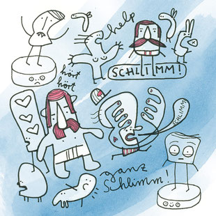 Illustration, kleiner Mann mit Mütze, schlimm, Manni, blau, rot, Frank Schulz Art