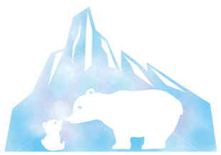 シロクマの親子と氷山のイラスト