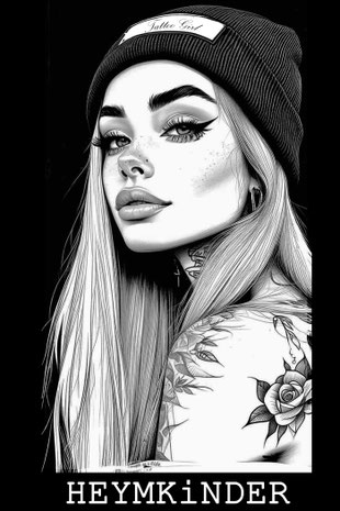 Schwarzes Herren T-Shirt mit weißem Tattoo Girl als Motiv aus 100%Bio-Baumwolle von Heymkinder limitiert