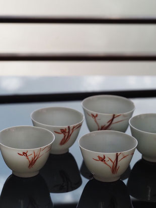 赤絵蘭図玉露煎茶碗5客