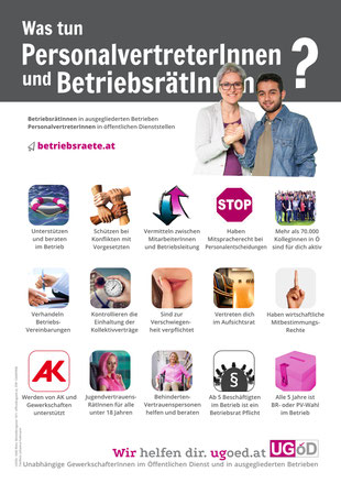 Plakat: Was tun PersonalvertreterInnen und BetriebsrätInnen