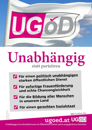 Plakat: UGöD Fahne im Wind; 4 Forderungen, UGöD Logo