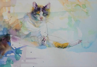 猫の水彩画