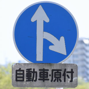 異形矢印標識(指定方向外進行禁止)。愛知県豊田市落合町にある。