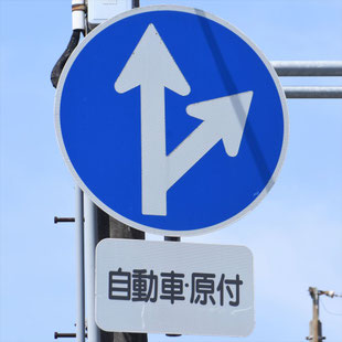異形矢印標識(指定方向外進行禁止)。愛知県名古屋市熱田区大瀬子交差点にある。