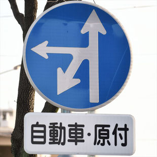 異形矢印標識(指定方向外進行禁止)。愛知県名古屋市昭和区塩付通２交差点にある。