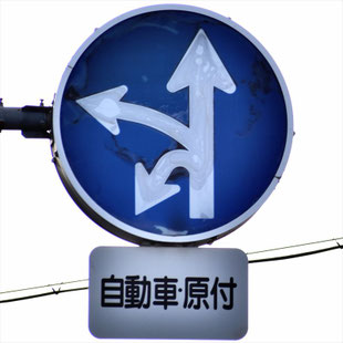 異形矢印標識(指定方向外進行禁止)。愛知県名古屋市昭和区滝子交差点にある。