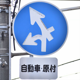 異形矢印標識(指定方向外進行禁止)。愛知県名古屋市昭和区滝子交差点にある。