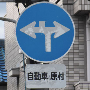 異形矢印標識(指定方向外進行禁止)。愛知県名古屋市千種区竹越交差点西にある。