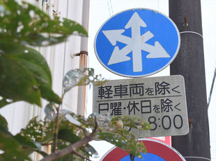 異形矢印標識(指定方向外進行禁止)。宮崎県宮崎市にある。