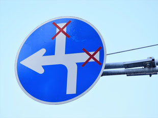 異形矢印標識(指定方向外進行禁止)。高知県高知市にある。