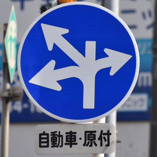 異形矢印標識(指定方向外進行禁止)。愛知県名古屋市昭和区滝子交差点にある。