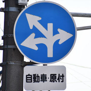 異形矢印標識(指定方向外進行禁止)。愛知県名古屋市昭和区滝子交差点にある。