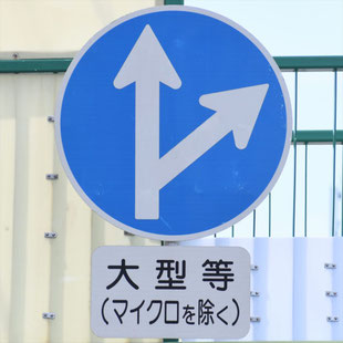 異形矢印標識(指定方向外進行禁止)。愛知県瀬戸市水無瀬交差点にある。