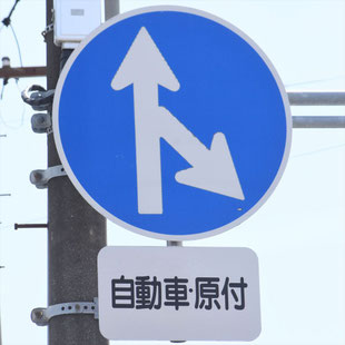 異形矢印標識(指定方向外進行禁止)。愛知県名古屋市熱田区大瀬子交差点にある。