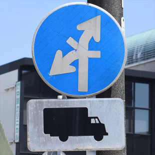異形矢印標識(指定方向外進行禁止)。愛知県名古屋市熱田区田中町交差点にある。
