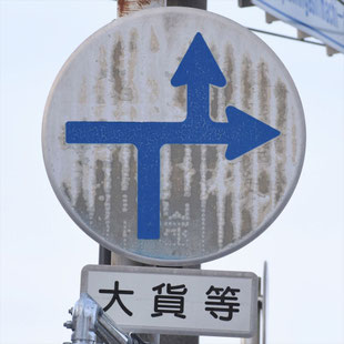異形矢印標識(指定方向外進行禁止)。愛知県豊田市若林東町上り戸交差点にある。