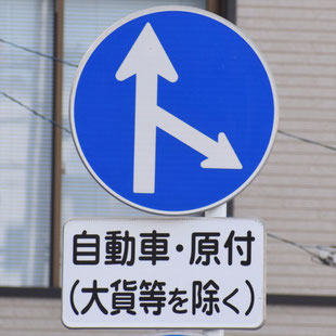 異形矢印標識(指定方向外進行禁止)。愛知県豊田市曙町２丁目交差点にある。
