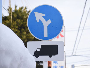 異形矢印標識(指定方向外進行禁止)。青森県青森市にある。