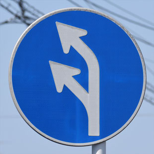 異形矢印標識(指定方向外進行禁止)。福岡県福岡市早良区南庄３丁目にある。