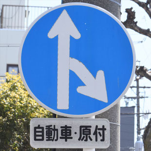 異形矢印標識(指定方向外進行禁止)。愛知県名古屋市熱田区大瀬子交差点にある。