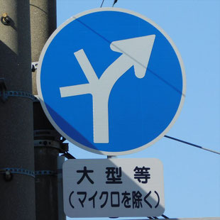 異形矢印標識(指定方向外進行禁止)。愛知県名古屋市熱田区黄金跨線橋下交差点にある。