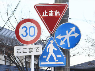 異形矢印標識(指定方向外進行禁止)。秋田県秋田市にある。