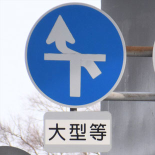 異形矢印標識(指定方向外進行禁止)。愛知県名古屋市南区本地通３交差点にある。