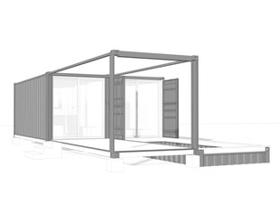 Small footprint home design, 3D outside sketch by Heidi Mergl Architect