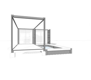 Small footprint home design, 3D outside sketch by Heidi Mergl Architect