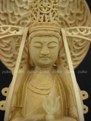 龍神観音　桧　丸台座　割寸５寸3