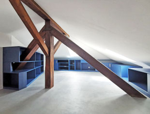 REALISATION MEUBLE SUR MESURE BLEU NUIT EN SOUS-PENTE - Lionel CERTIER - Architecte d'intérieur à Strasbourg