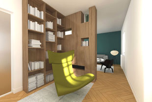 MEUBLE BIBLIOTHEQUE ET BUREAU - Lionel CERTIER - Architecture d'intérieur