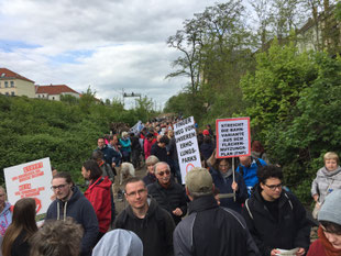 Gruppe von Demonstrationsteilnehmer im Bereich der Karl-Härting-Strasse