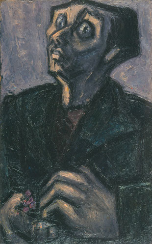 《菫の花を持った自画像》1951　油彩