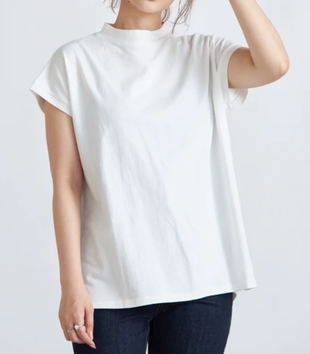 モックネックフレンチ袖Tシャツ