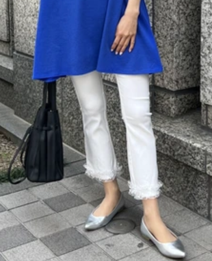 裾パールフリルパンツ（白）