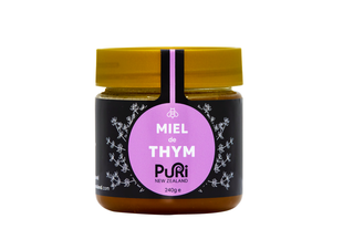 Un pot de 240g de Miel de Thym de Nouvelle-Zélande vendu par Puri New Zealand pour les professionnels et particuliers